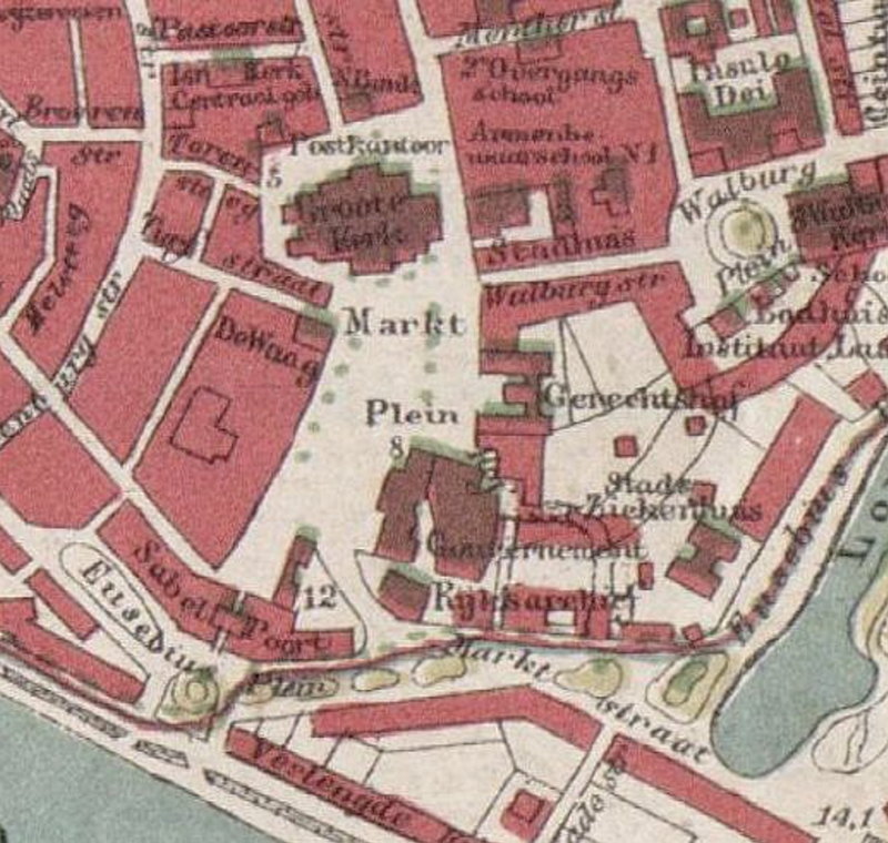 Plattegrond van Arnhem in 1880
